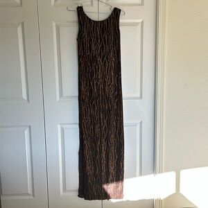 CACH’E long dress sz 12 maxi formal tank back drape metallic bronze on brown NWT